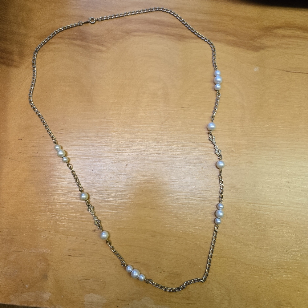 Vintage faux pearl long necklace